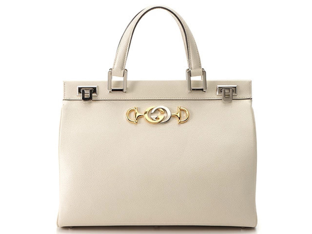 Gucci Zumi Top Handle Shoulder Bag Ivory White Leather